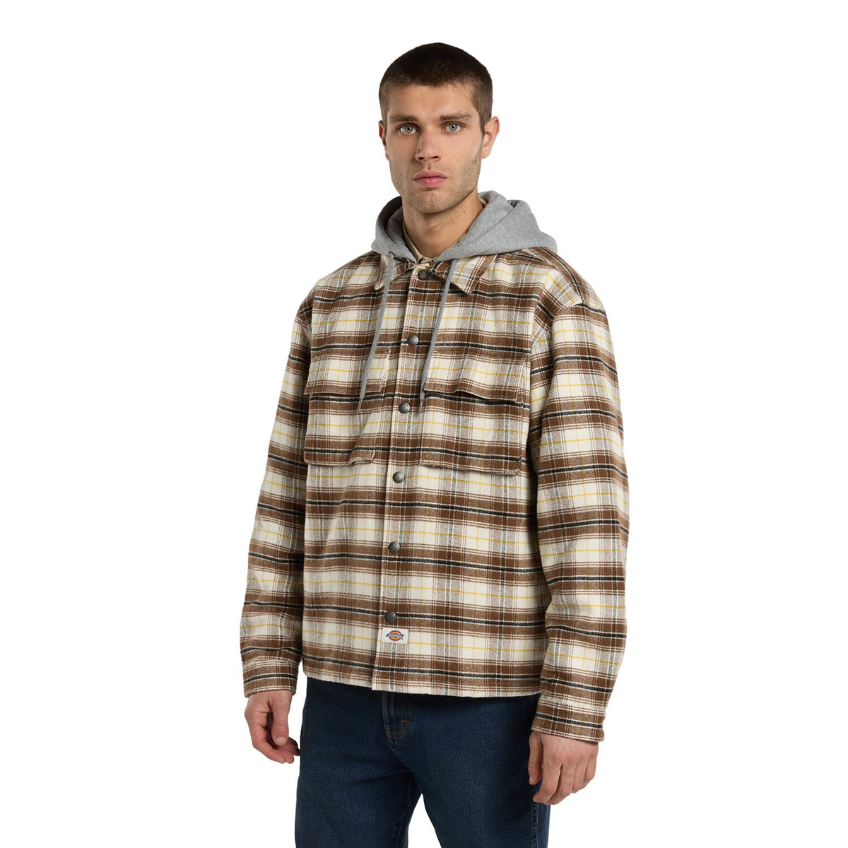 Dickies Eustis Hooded Flannel shacket egret 3