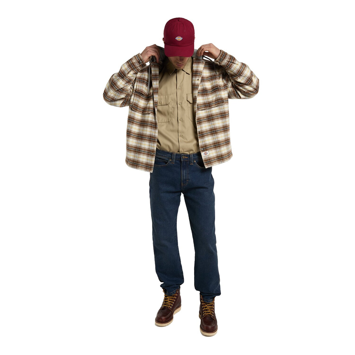 Dickies Eustis Hooded Flannel shacket egret 5