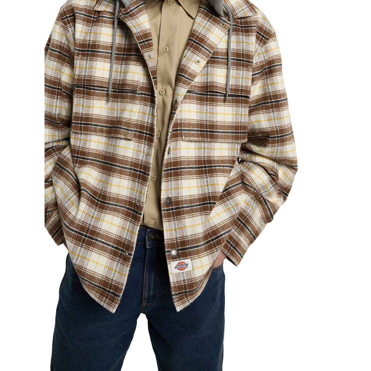 Dickies Eustis Hooded Flannel shacket egret 6