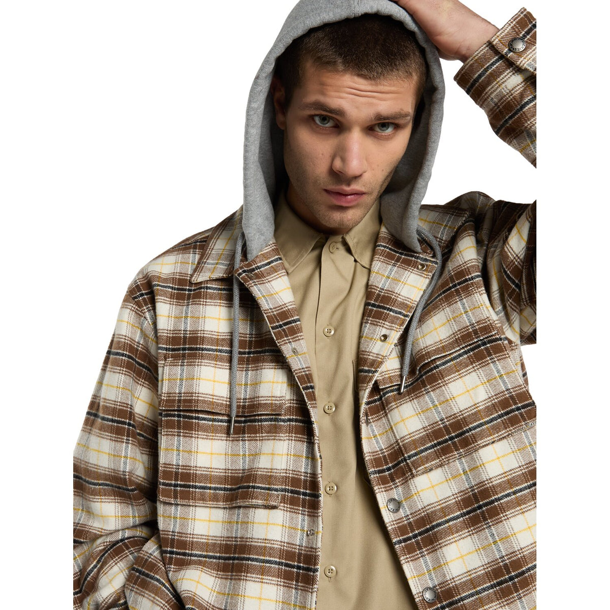 Dickies Eustis Hooded Flannel shacket egret 7