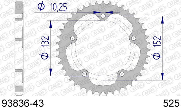 AFAM REAR ALU 43T, 525 1