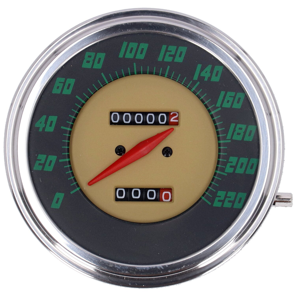 MCS FL speedometer, '48-61 face', green. 2:1 kmh 1