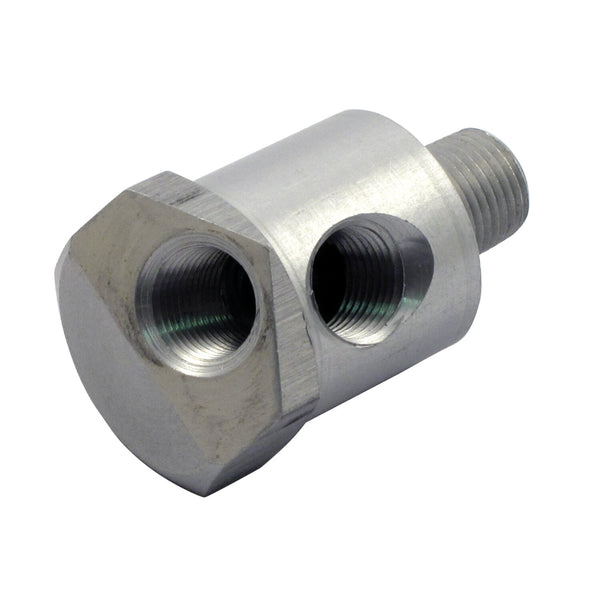 MCS Dual oil pressure gauge adapter. Clear aluminum 1