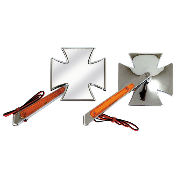 MCS Matese cross mirror set, with built-in turn signals. Chrome 1