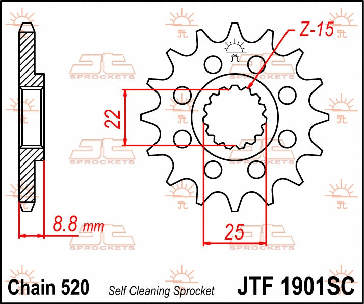 JT SPROCKETS FRONT STEEL SC 13T, 520 2