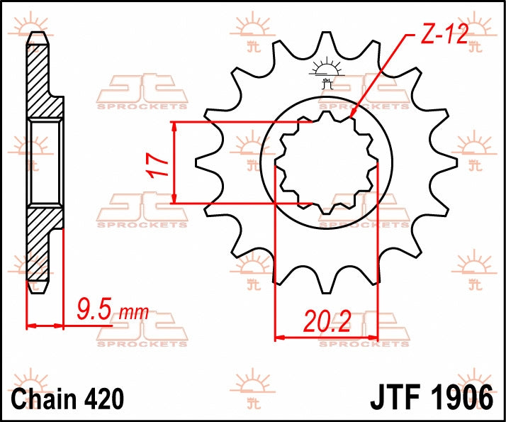 JT SPROCKETS FRONT STEEL 12T, 420 2