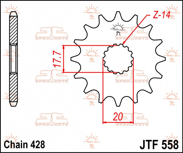 JT SPROCKETS FRONT STEEL 14T, 428 2