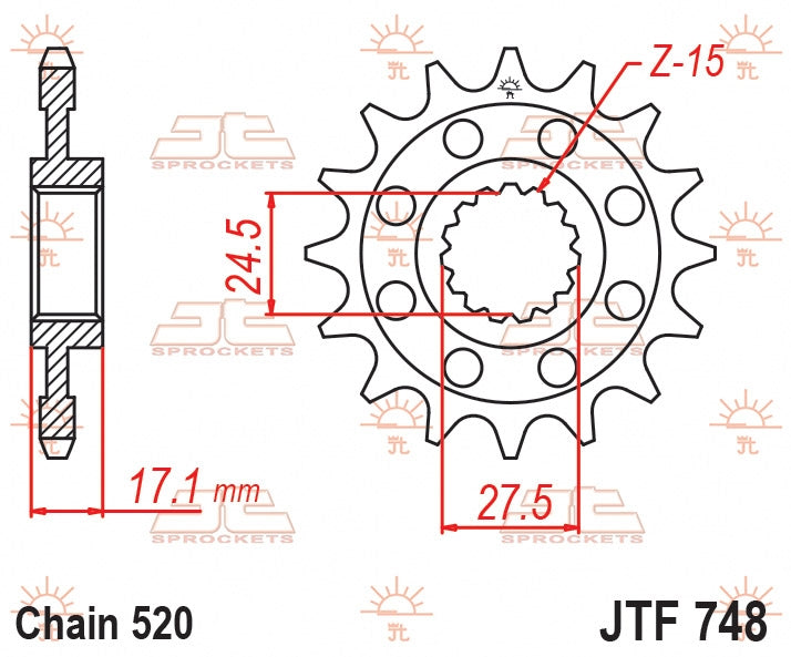 JT SPROCKETS FRONT STEEL 15T, 520 2