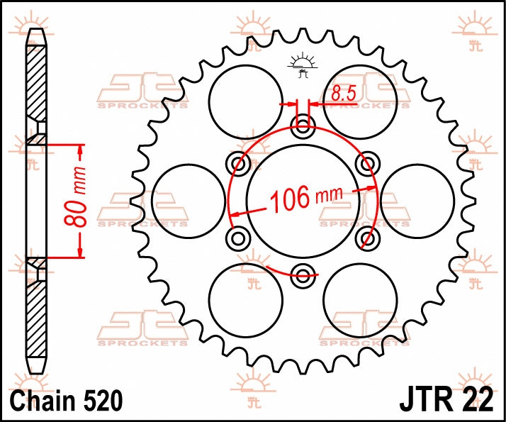 JT SPROCKETS REAR STEEL 45T, 520 2